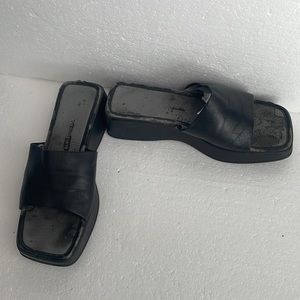 Vintage easy spirit sandals leather slip on wedge open toe black women size 7.5